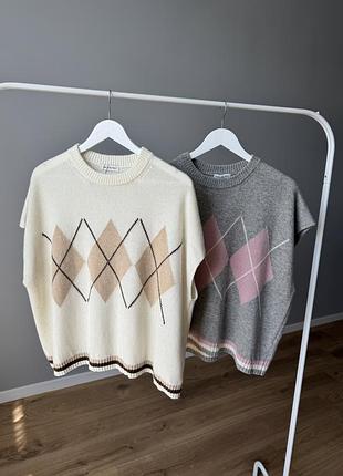 Жилет оверсайз, трикотажний жилет, ромби, італія, s/xl