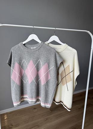 Жилет оверсайз, трикотажний жилет, ромби, італія, s/xl