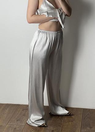 Срібні атласні штани віскоза zara, розмір м