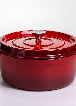 Кокотница чугунная эмалированная 6 л, красный yiwu hp-flg-6 red