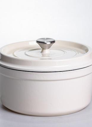 Кокотниця чавунна емальована 4,5 л, бежевий yiwu hp-flg-4 white