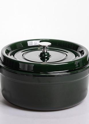 Кокотница чугунная эмалированная 6,5 л, малахит yiwu hp-flg-12 green