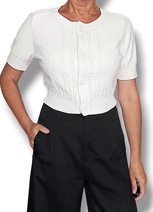 Кофта кардиган женский белый короткий с коротким рукавом tommy hilfiger sm 100% коттон хлопок