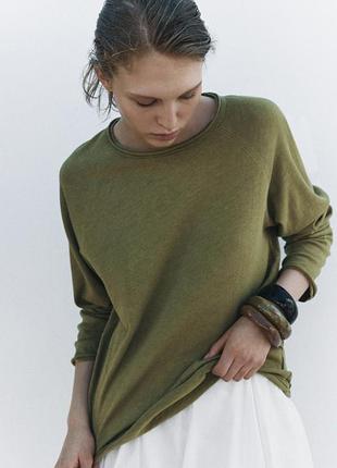Зелений оверсайз базовий лонгслів zara s