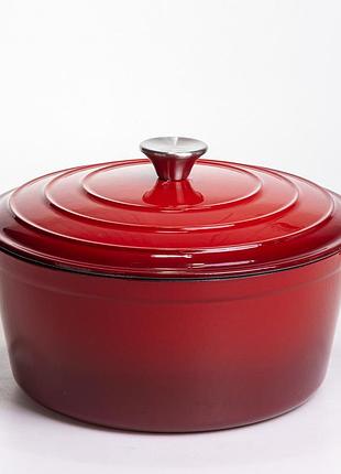 Каструля чавунна емальована 6,5 л, червоний yiwu hp-flg-3 red