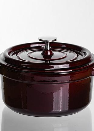 Кокотница чугунная эмалированная 2 л, бургунди yiwu hp-flg-8 burgundy