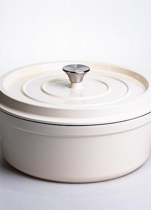 Кокотница чугунная эмалированная 7,5 л, бежевый yiwu hp-flg-7 white