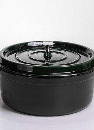Кокотница чугунная эмалированная 6 л, малахит yiwu hp-flg-13 green