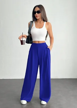 Высокая посадка 💙 lovely 👖 широкие брюки палаццо 👑 королевский синий 50 размер
