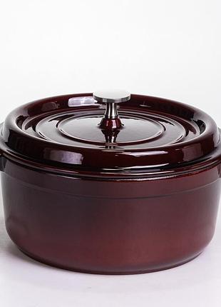 Кокотница чугунная эмалированная 4 л, бургунди yiwu hp-flg-10 burgundy