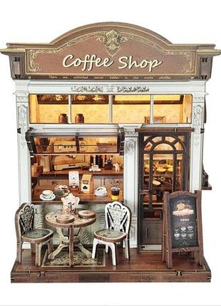 Румбокс уютная кофейня coffee shop diy miniature house kit интерьерный конструктор sj-023