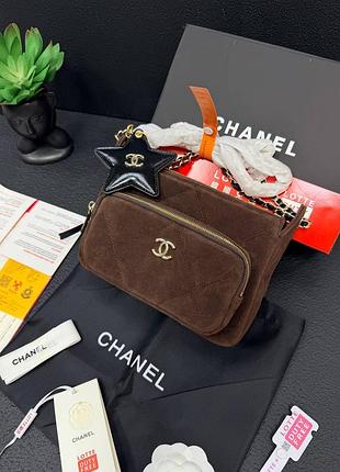 Замшева сумка clutch на ланцюжку з шкіряною зіркою-брелком  ch