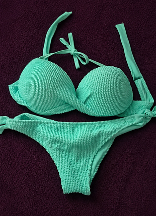 Новый купальник calzedonia cobey мятный текстурированный италия топ размер l низ размер m бандо бразильяно с завязками абсолютно новый