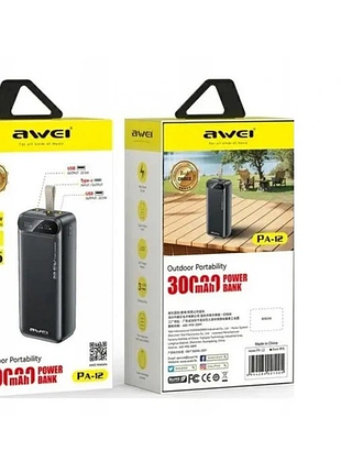 Внешний аккумулятор power bank awei pa12 30000mah pd22,5w быстрая зарядка