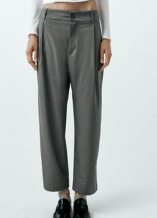 Брюки серые свободные укороченные xs zara