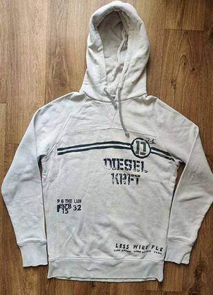 L / diesel / hoodie / vintage / винтажная худи / худи / худи / реглан / кофта с капюшоном / цвет кремовый / серый / мужской