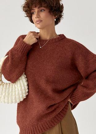 Свободная мохерная кофта - терракотовый цвет, one size (имеется размеры)