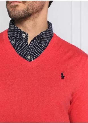Ярко-красный мужской джемпер из сверхтонкого хлопка размера l бренда polo ralph lauren из стиральной пима-хлопка (washable pima cotton)