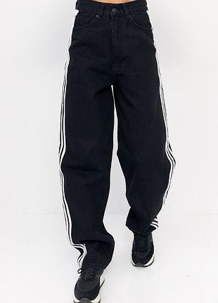 Женские джинсы baggy с лампасами - черный цвет, 36р (есть размеры)
