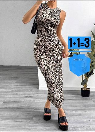 Обтисла довга сукня в леопардовий принт shein xs