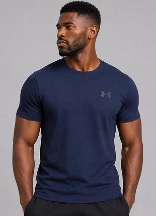 Чоловіча футболка under armour темно-синя 100% бавовна базова спортивна