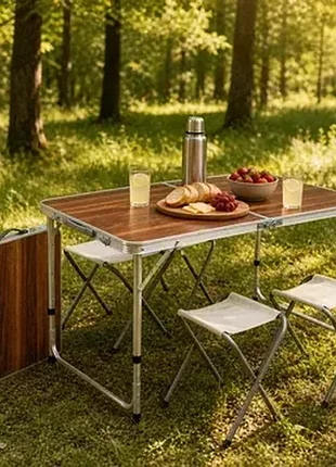 Стол и стулья для пикника folding table темный дуб