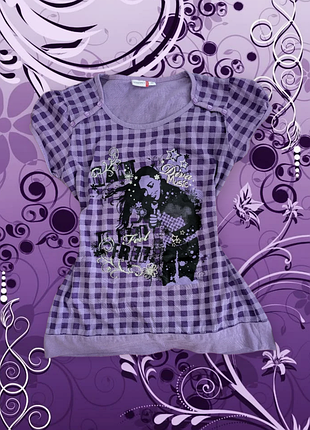 Фиолетовая футболка блузочная винтажная emo /у2к в клетку
