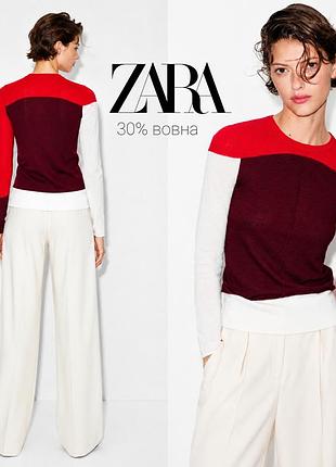 Zara стильний жіночий джемпер color block з вовною