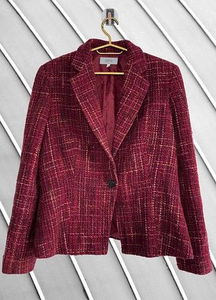 Женский бордовый твидовый пиджак m&amp;s l xl 48 50 маркс энд спензер с шерстью шерстяной жакет твид бордо блейзер 50