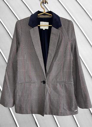 Жіночий коричневий піджак в клітинку tom tailor xs s 42 44 оригінал том тейлор оверсайз жакет з вельветовим коміром 44