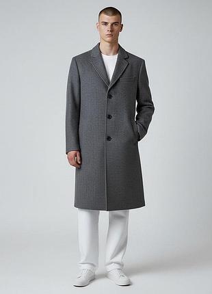 Чоловіче пальто topman вовна 51% сіре, розмір l