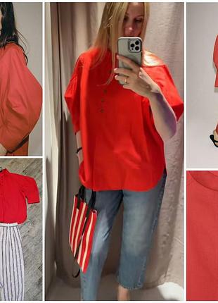 Дуже стильна червона сорочка zara zw collection з об'ємними рукавами. new