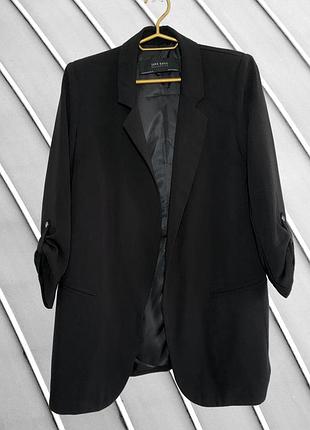 Жіночий чорний піджак zara basic xs s 40 42 44 оригінал зара жакет з рукавом 3/4 без застібки чорний класичний блейзер 44