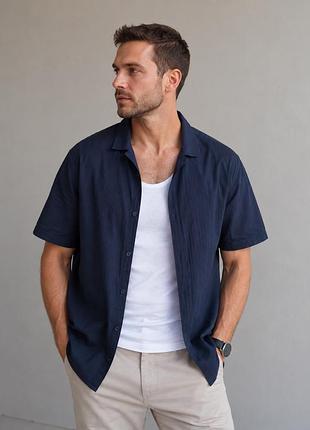 Чоловіча сорочка manor casual, xl, темно-синя, короткий рукав