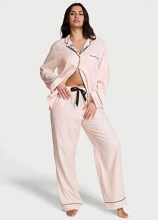 Фланелева піжама (сорочка + штани) victoria's secret flannel long pajama set l regular рожева смужка