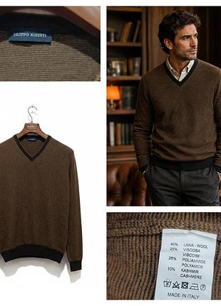 Filippo riberti, made in italy, мужской шерстяной с добавлением кашемира пуловер свитер.