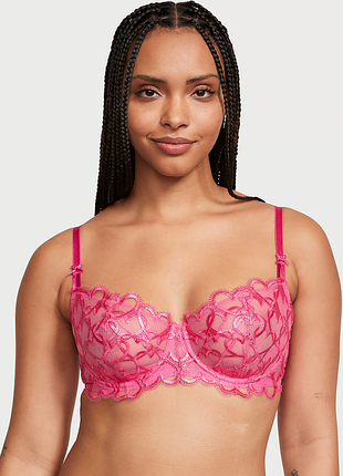 Кружевной бюстгальтер victoria's secret dream angels wicked shimmer heart embroidery unlined balconette bra розовое сердце 34в