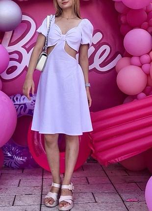Платье летнее белое из льна pink, размер 42-44