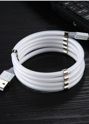 Магнітний кабель usb з роз'ємом micro-usb (білий)