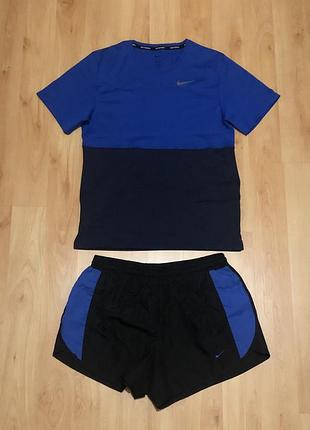 Спортивный беговой костюм/комплект nike miler dri-fit running шорты+футболка original s-m asics run