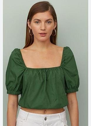 Смарагдовий зелений топ з рукавичками котоновий h&m
