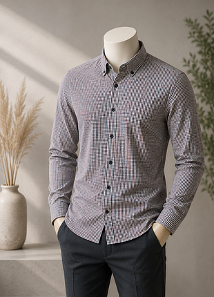 Мужская рубашка next slim fit - клетка, длинный рукав, классический стиль
