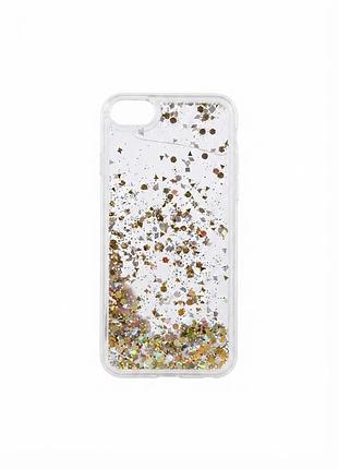 Прозрачный чехол с золотистыми блестками на iphone 5 / 5s / se / сияющий глиттер-бампер накладка