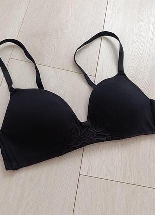 Черный бюстгальтер коттоновый бюст ажурный емк без косточек essentials 34b 75b 70c
