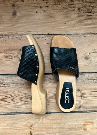 Сабо шлепанцы esprit клоги треско шлепки женские на платформе кожаные на деревянной подошве черные 38,5-39 размер