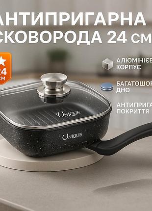 Качественная сковорода для жарки unique un-4011 24см, сковорода с толстым дном для повара hx-57