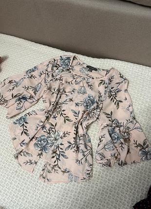 Ніжно-рожева шифонова блуза з квітковим принтом primark (xs / eur 36)
