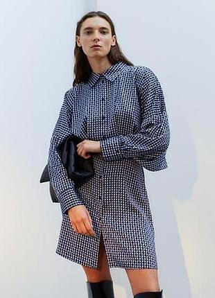 Синя сатинова сукня-сорочка h&m s | ідеальний стан