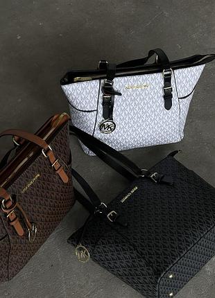 Сумка - шоппер michael kors charlotte top zip tote shoulder bag женский черный / белый / коричневый