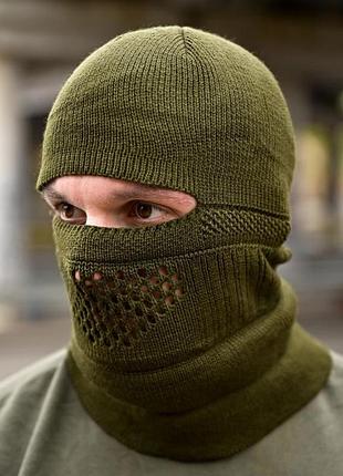 Шапка-балаклава в'язана олива пп8153